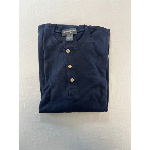 Eddie Bauer Mens‎ Long Sleeve Henley Shirt Navy Blue Cotton Tall L - Picture 2 of 7